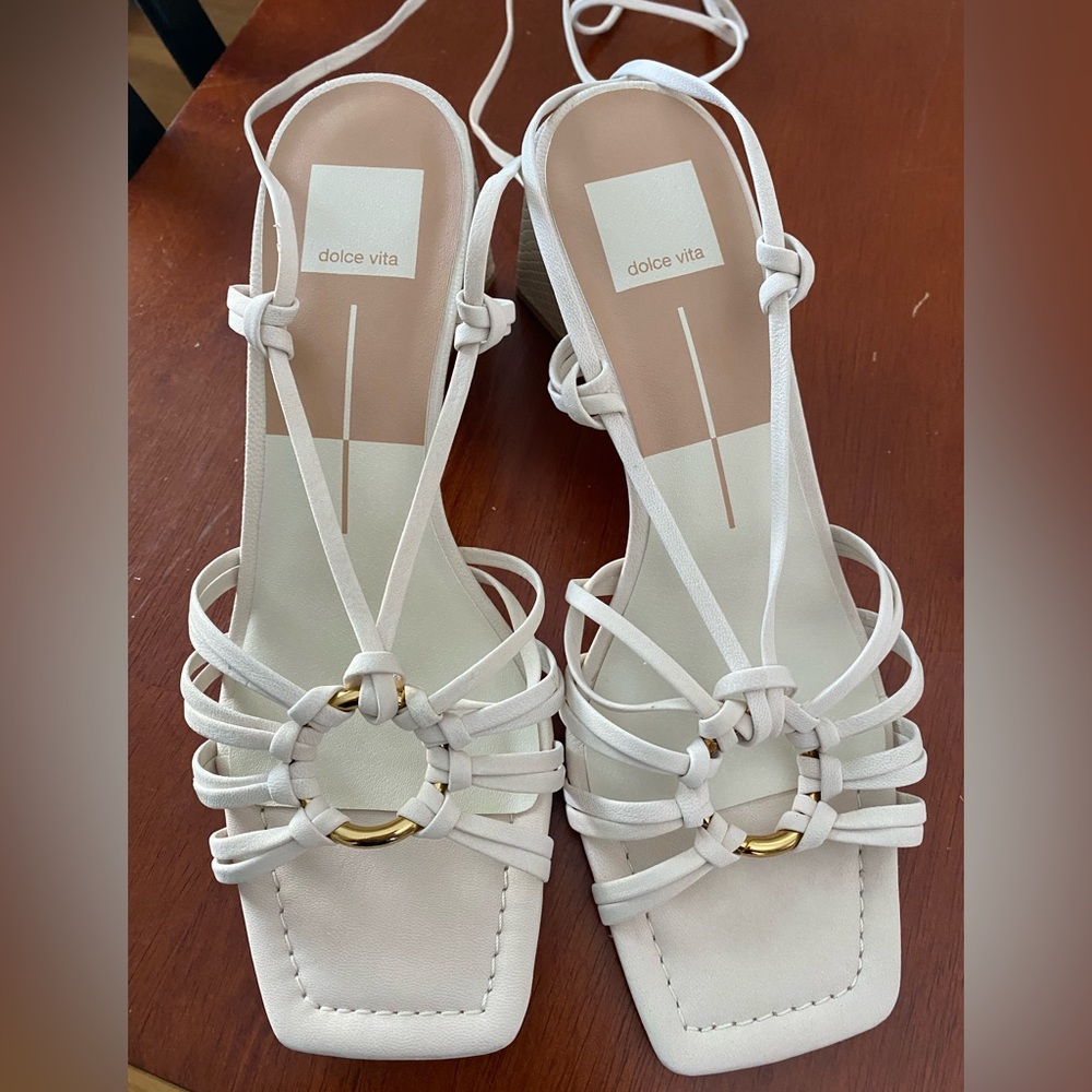 Dolce Vita V-Kash Ankle Wrap Heel in Ivory Nublock
